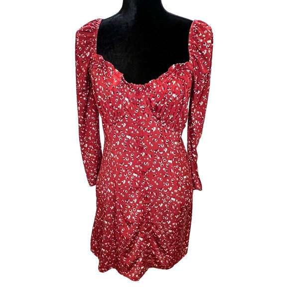 Trixxi Womens Dress Large Red Floral Ruched V Neck 3/4 Sleeve Summer Dressy - Picture 1 of 12